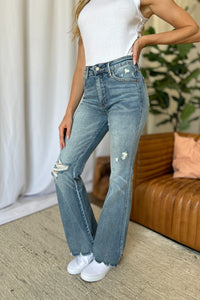 Frosted Flare: Tummy-Control Distressed Denim
