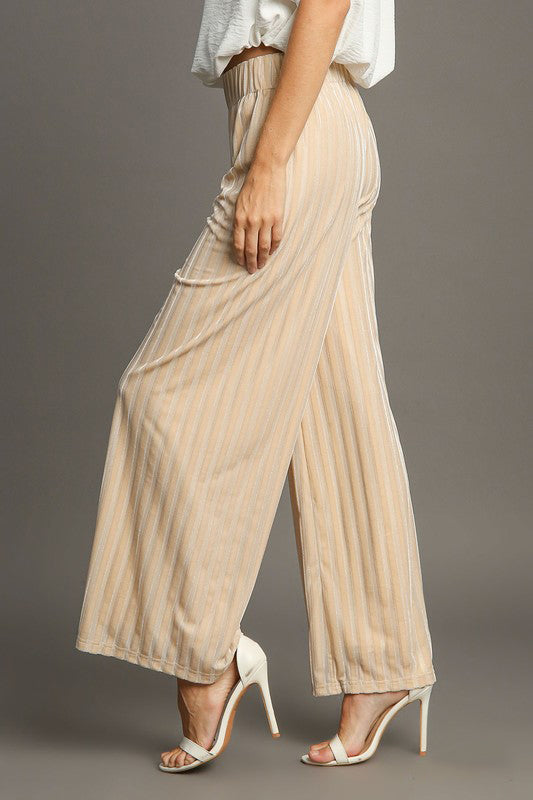 Velvet Stride Striped Wide-Leg Trousers