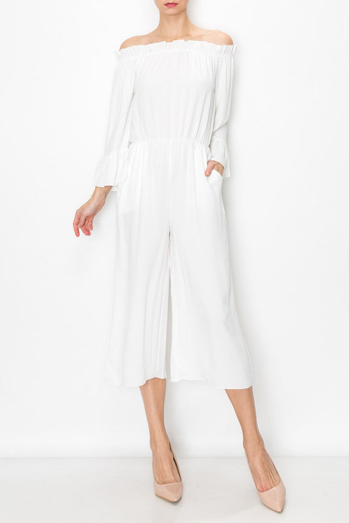 Ivory Grace Off-Shoulder Jumpsuit