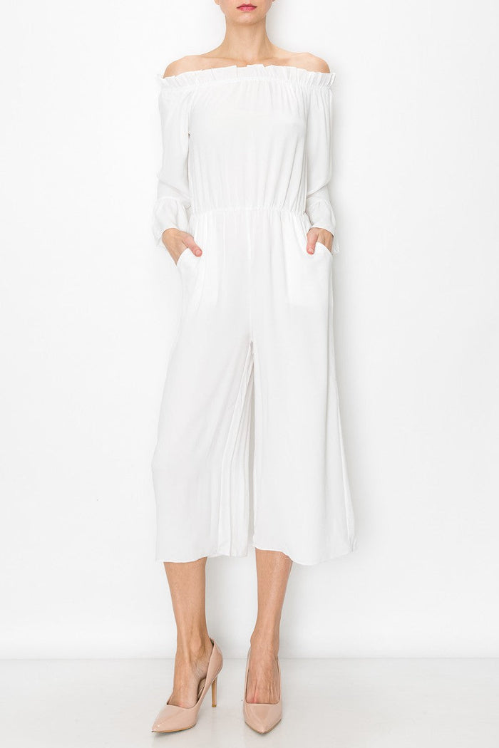 Ivory Grace Off-Shoulder Jumpsuit