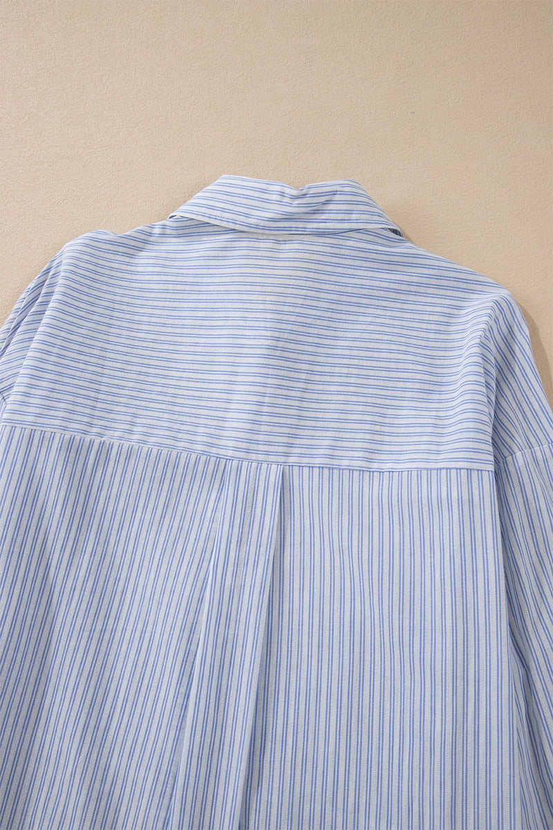 Coastal Breeze High-Low Striped Cotton Shirt