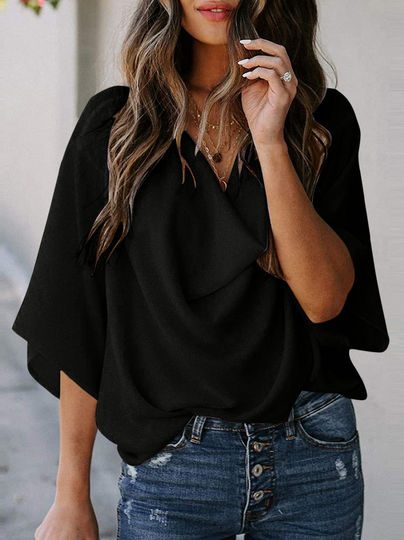 Graceful Drape Cowl Neck Blouse