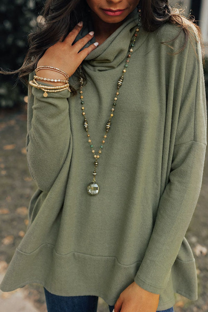 Evergreen Elegance Cowl Neck High-Low Blouse