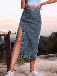 Riviera Buttoned Denim Midi Skirt