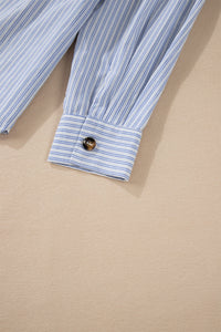 Coastal Breeze High-Low Striped Cotton Shirt