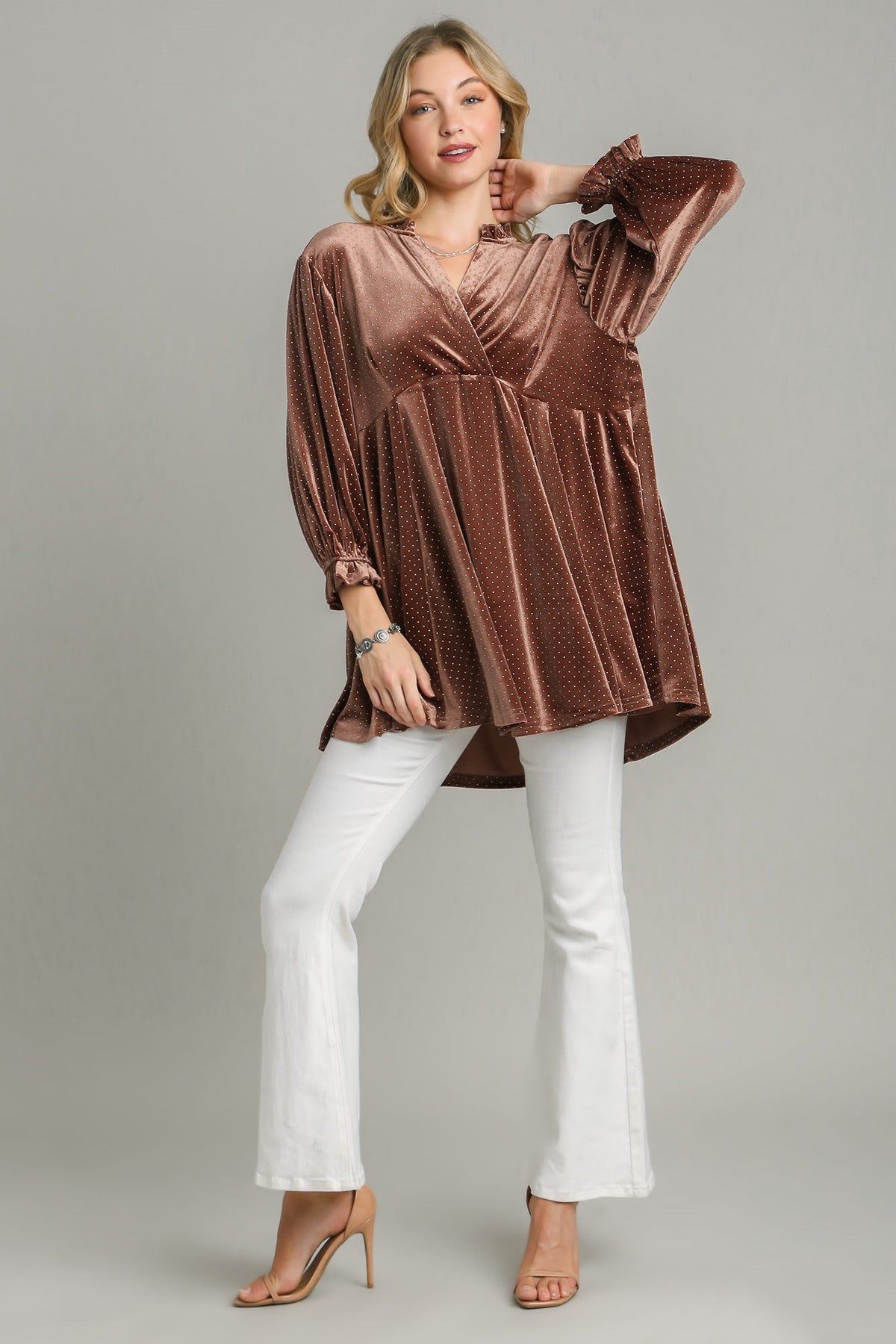 Velvet Elegance Beaded Babydoll Blouse