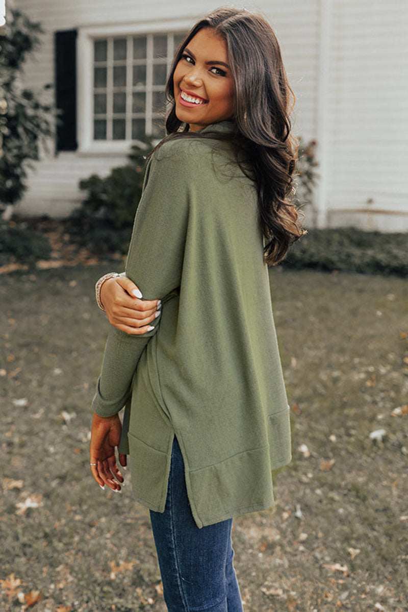 Evergreen Elegance Cowl Neck High-Low Blouse