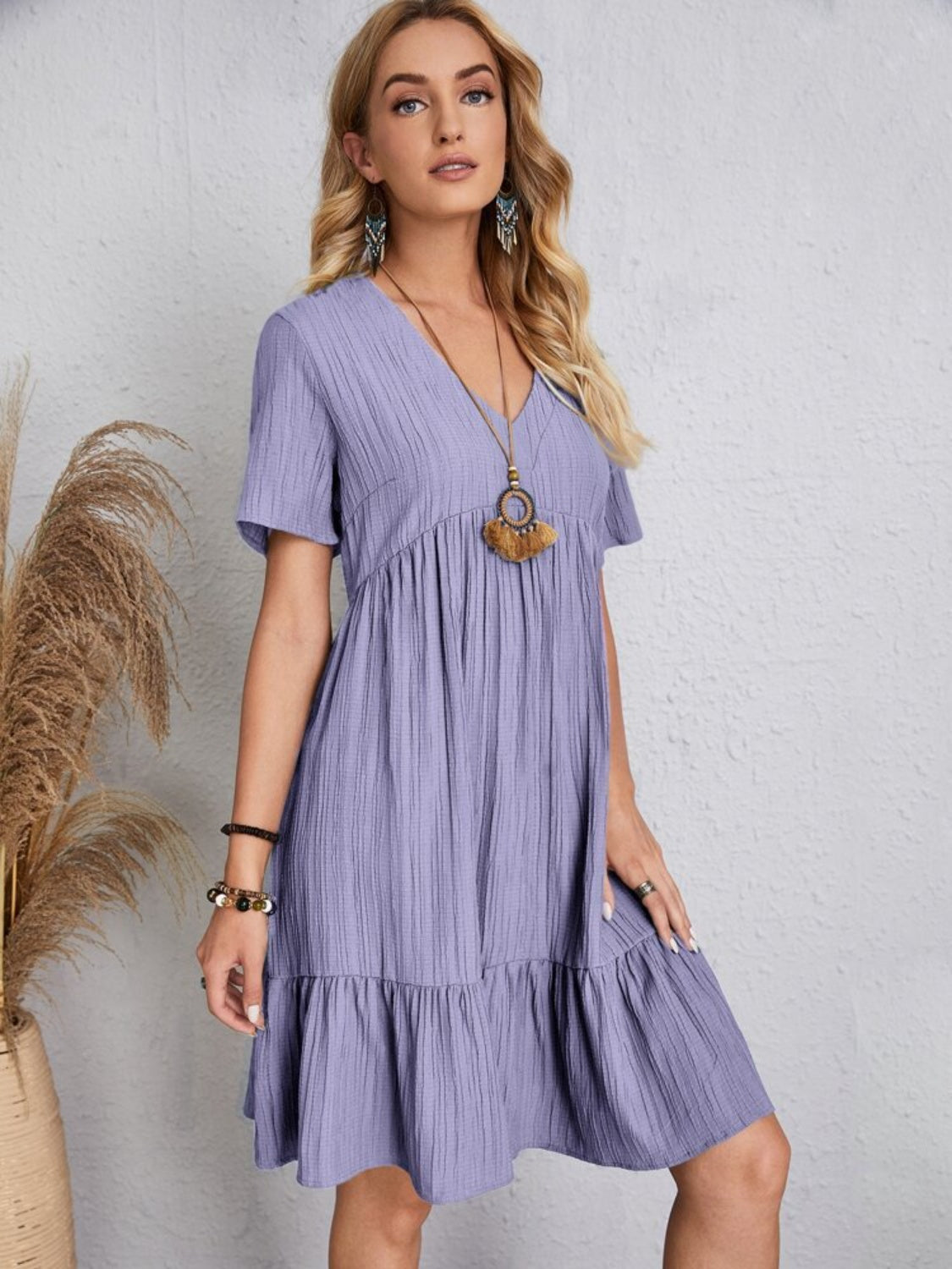 Sunset Blush V-Neck Dress