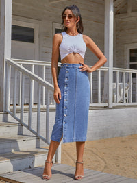 Riviera Buttoned Denim Midi Skirt