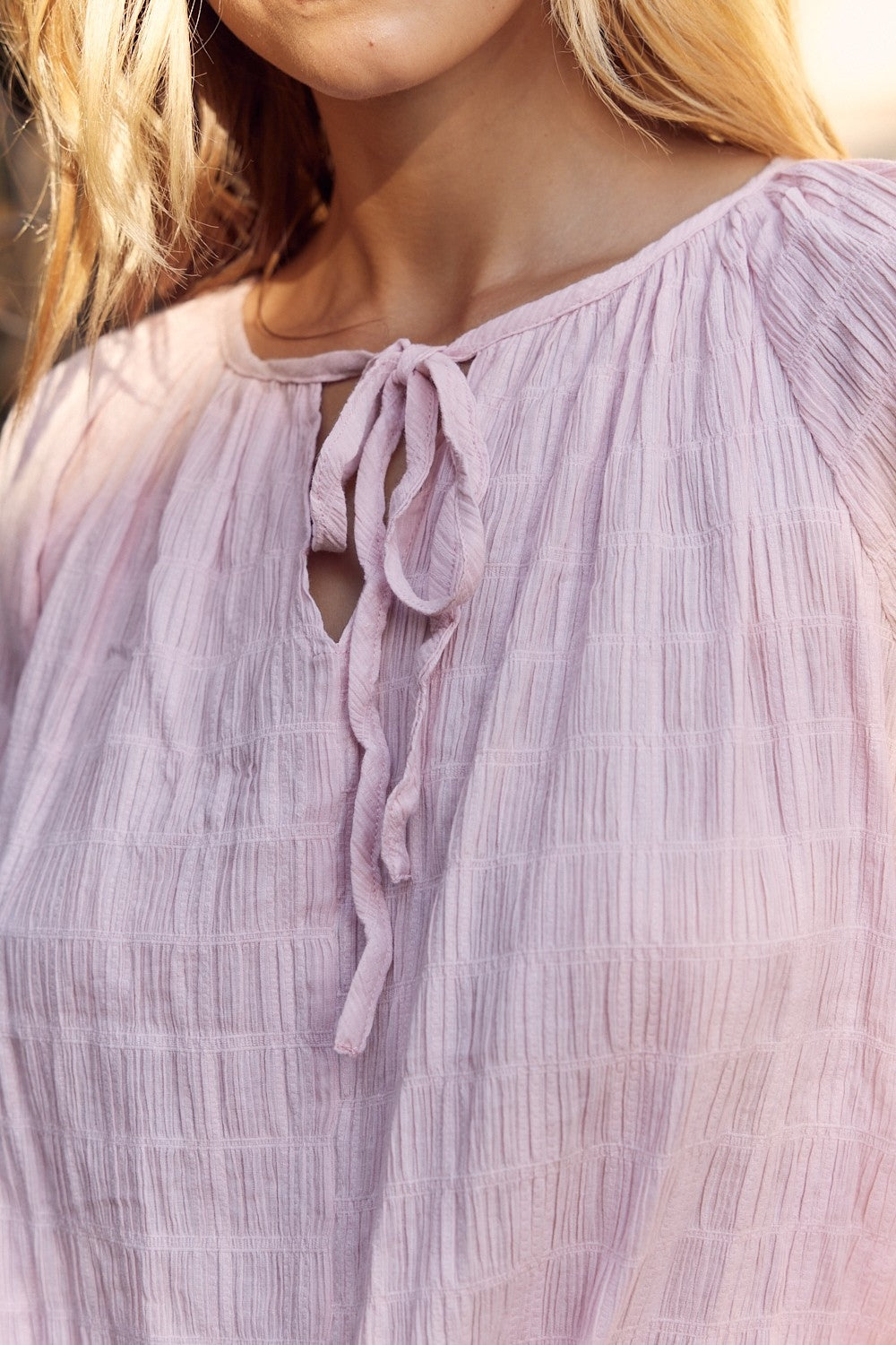 Elegant Blush Tie Neck Blouse