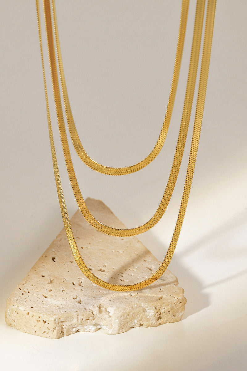 Golden Serenity Triple-Layer Snake Chain Necklace