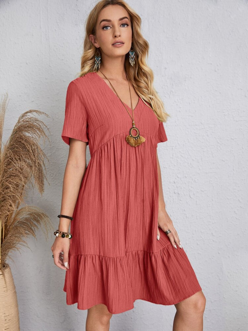 Sunset Blush V-Neck Dress