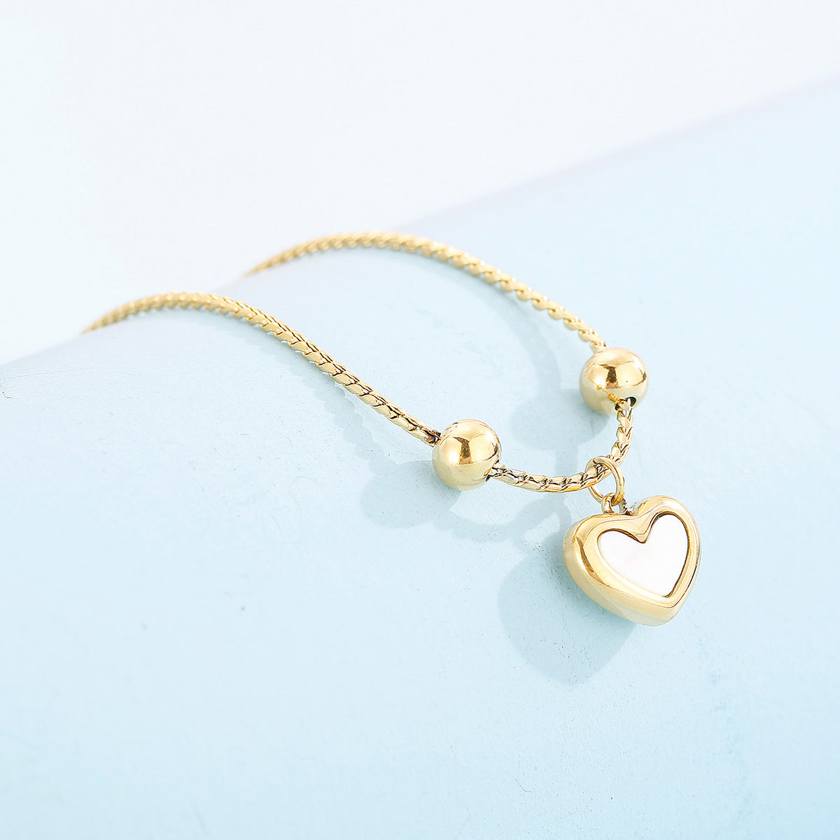 Elegant Heart Pendant Steel Bracelet