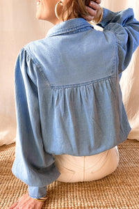 Lantern Luxe Collared Denim Top