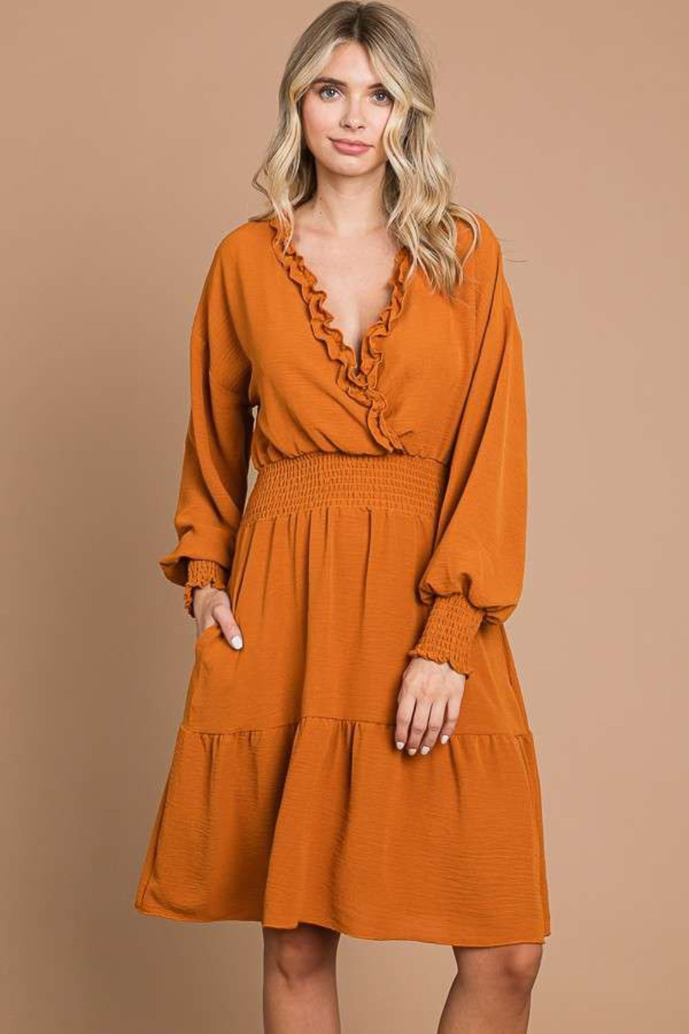 Sunset Embrace Frill Smocked Mini Dress