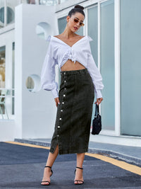 Riviera Buttoned Denim Midi Skirt