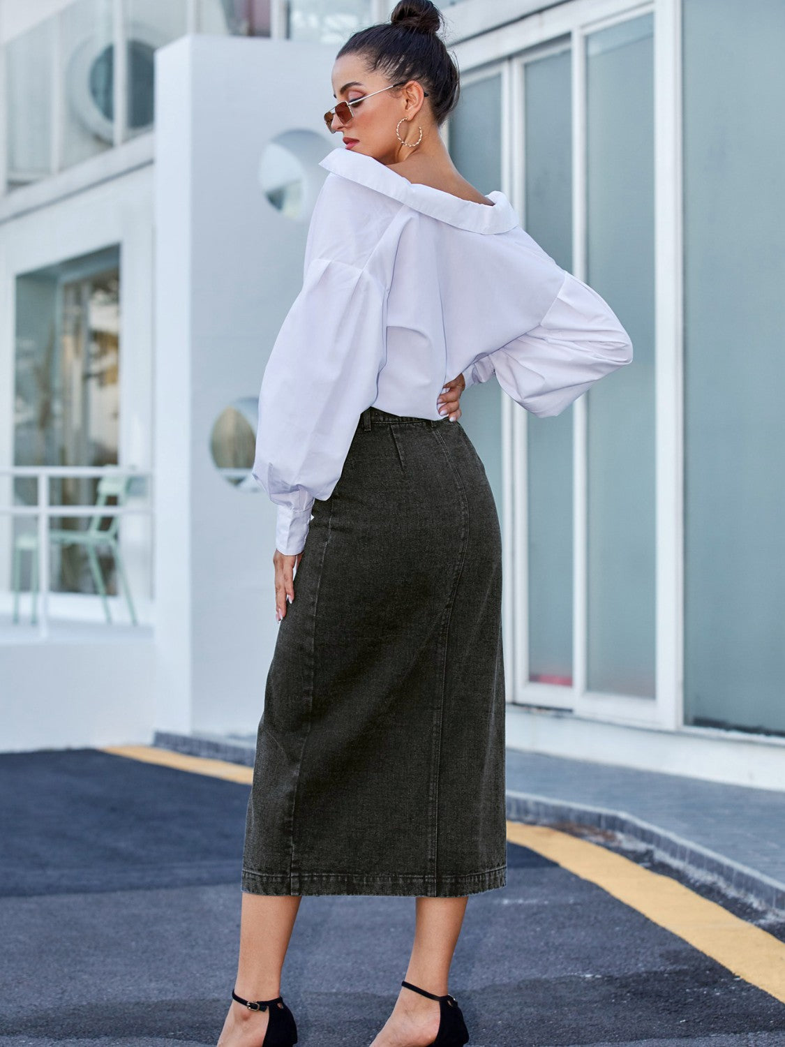 Riviera Buttoned Denim Midi Skirt