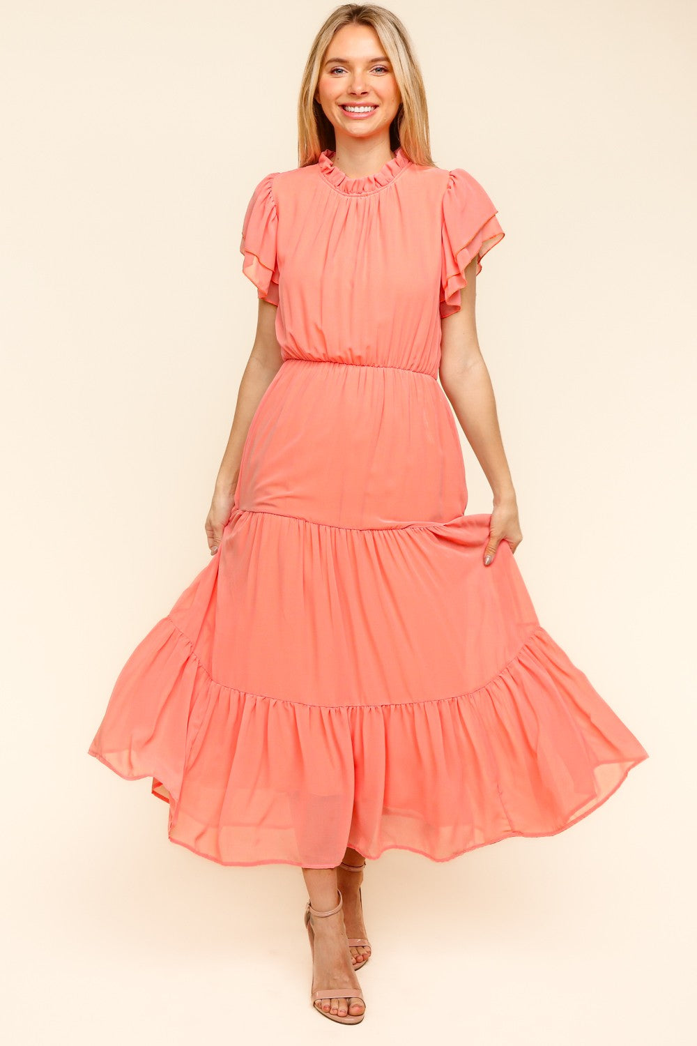 Ethereal Elegance Tiered Mock Neck Dress