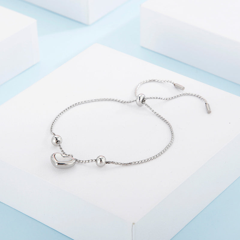 Elegant Heart Pendant Steel Bracelet