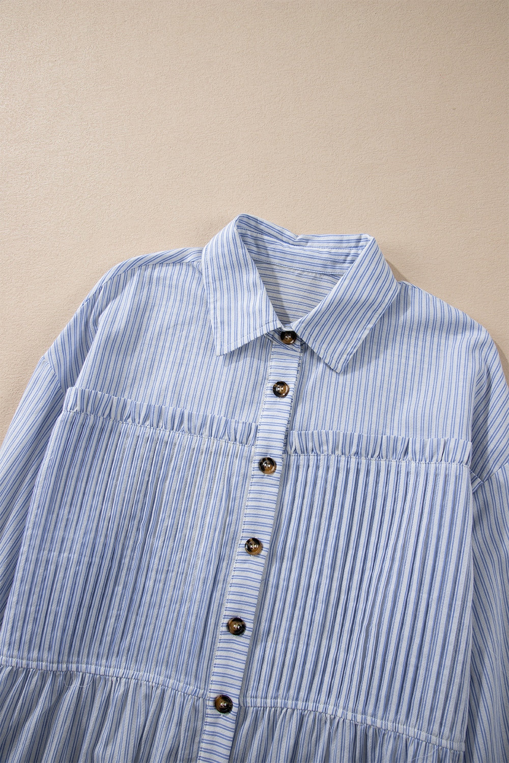 Coastal Breeze High-Low Striped Cotton Shirt