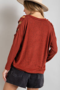 Rust Radiance Cutout Long Sleeve Top