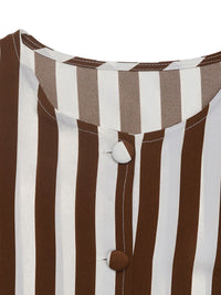 Bold Stripes Buttoned Round Neck Blouse