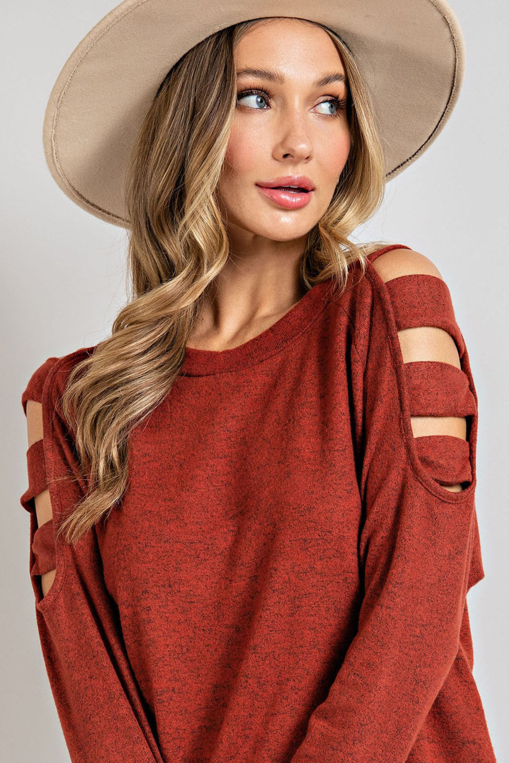 Rust Radiance Cutout Long Sleeve Top