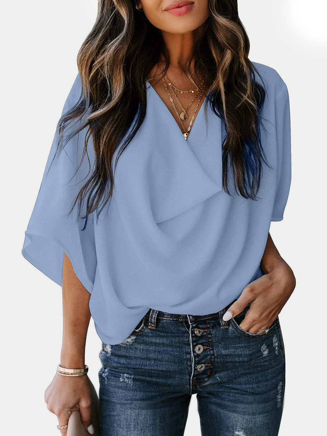 Graceful Drape Cowl Neck Blouse