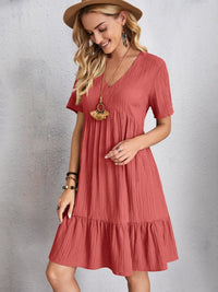 Sunset Blush V-Neck Dress