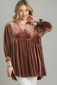 Velvet Elegance Beaded Babydoll Blouse