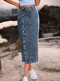 Riviera Buttoned Denim Midi Skirt