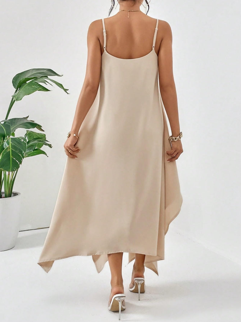 Flowing Cami Midi Dress with Scoop Neck