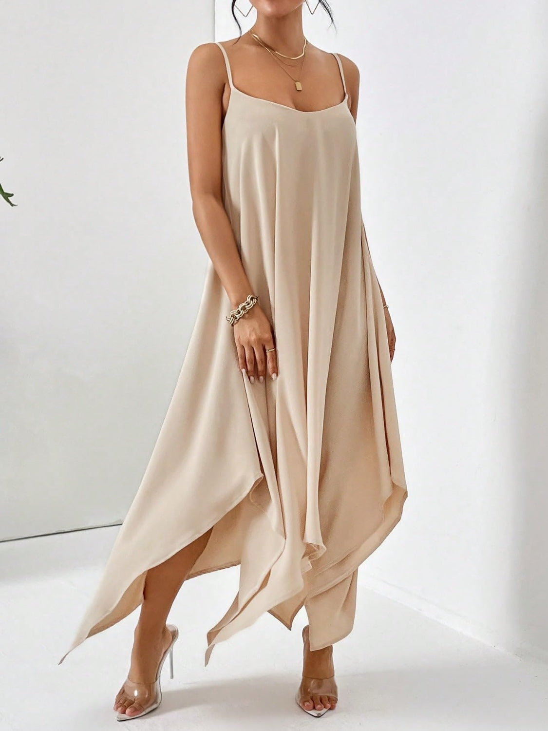 Flowing Cami Midi Dress with Scoop Neck