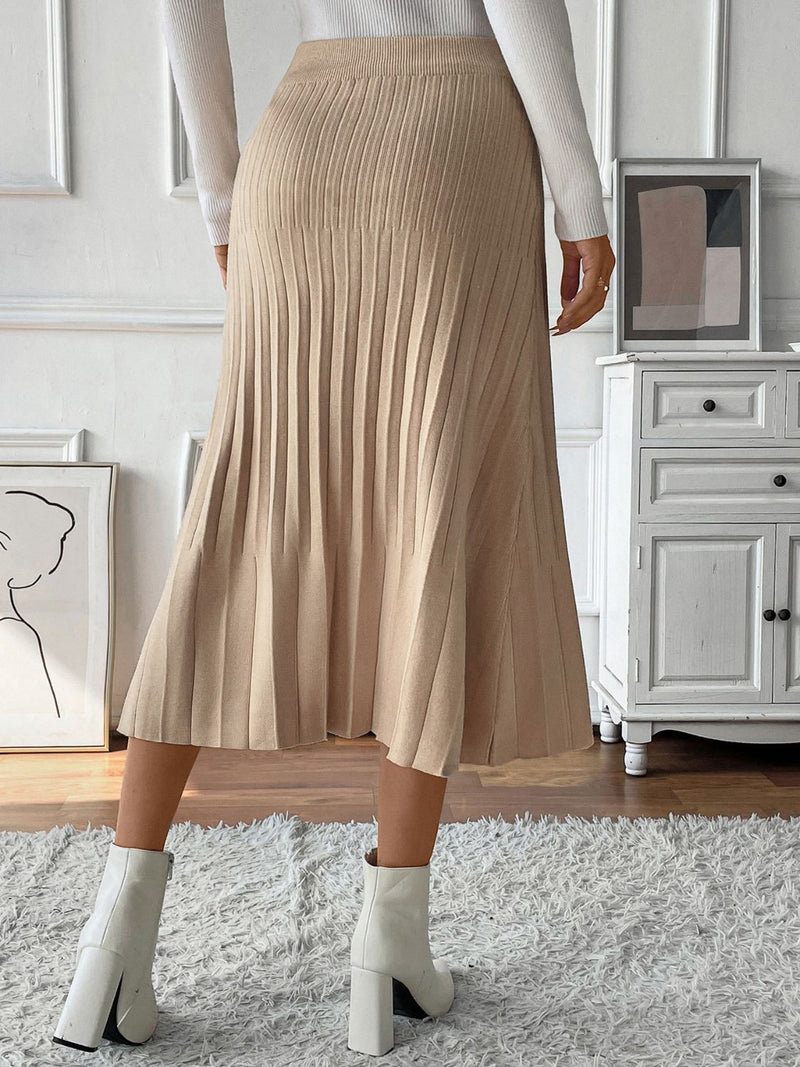 Cozy Chic Pleated Sweater Midi Skirt