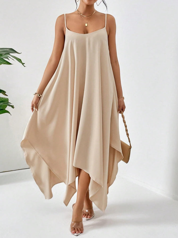 Flowing Cami Midi Dress with Scoop Neck