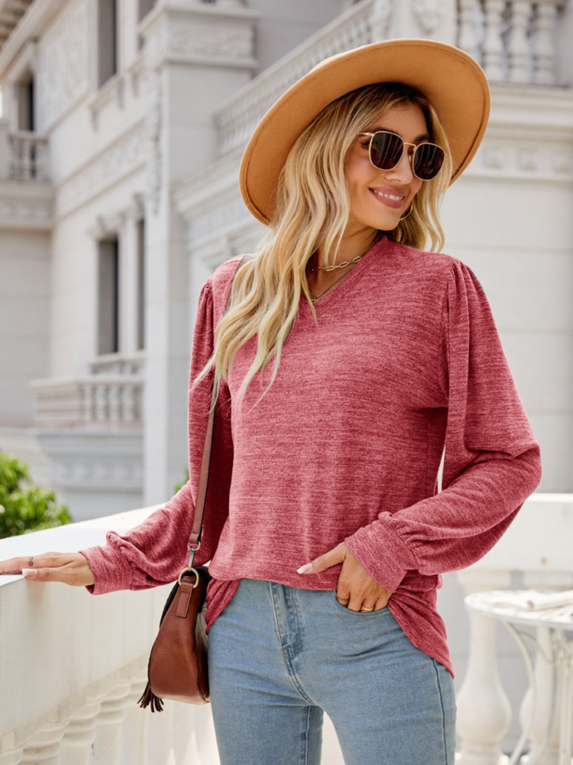 Soft Serenity Heathered V-Neck Top