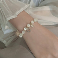 Elegant Opal Pearl Bracelet with Clover Charm