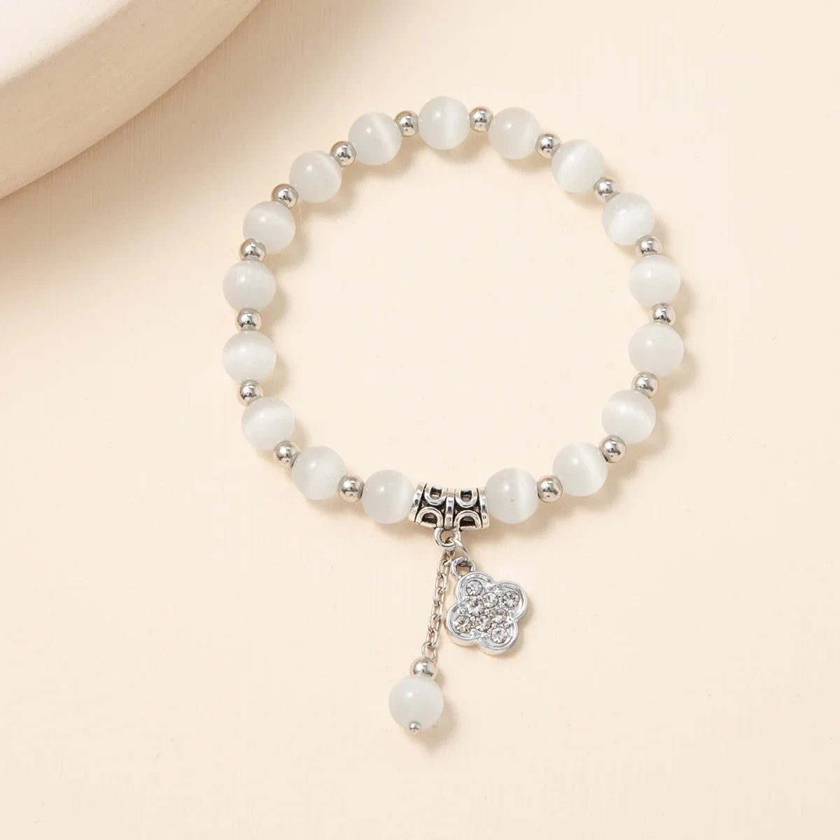 Elegant Opal Pearl Bracelet with Clover Charm