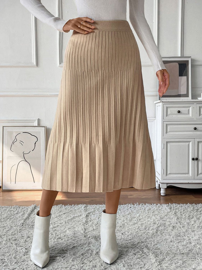 Cozy Chic Pleated Sweater Midi Skirt