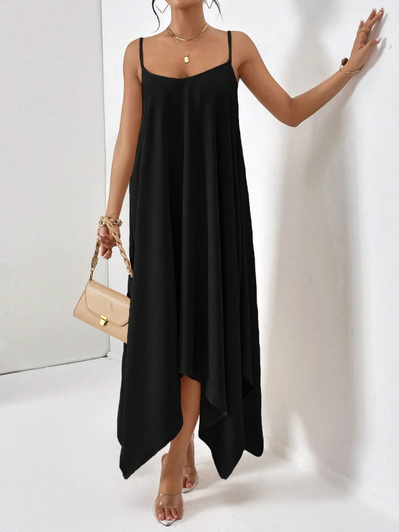 Flowing Cami Midi Dress with Scoop Neck