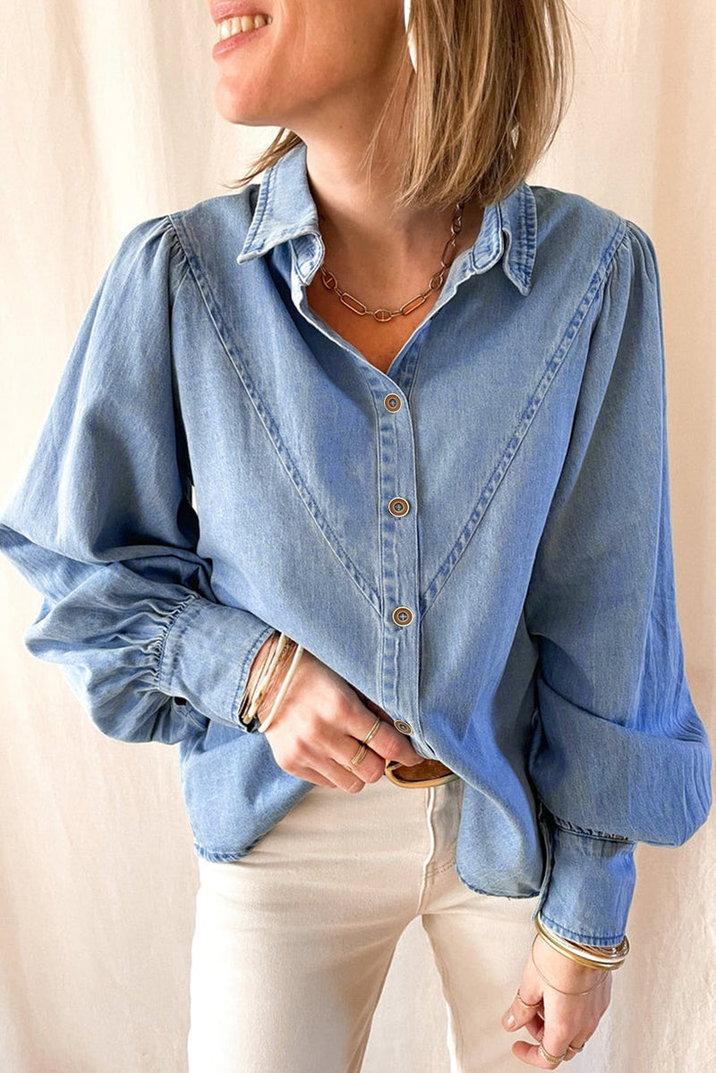 Lantern Luxe Collared Denim Top