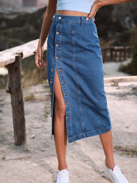 Riviera Buttoned Denim Midi Skirt