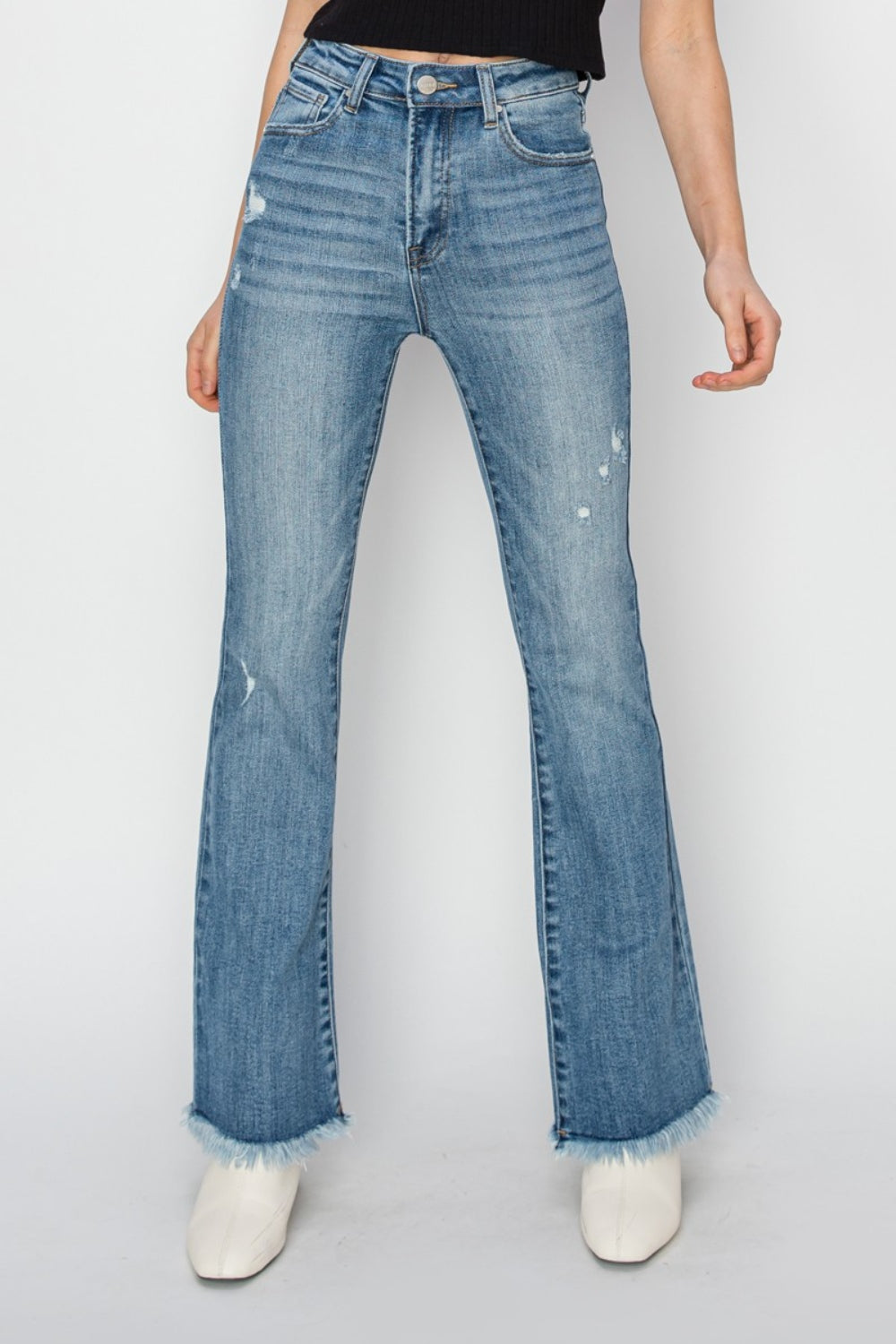 Chic Cascade Frayed Bootcut Jeans