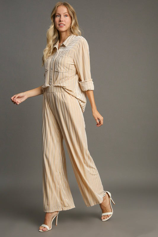 Velvet Stride Striped Wide-Leg Trousers