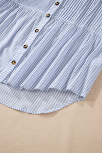 Coastal Breeze High-Low Striped Cotton Shirt