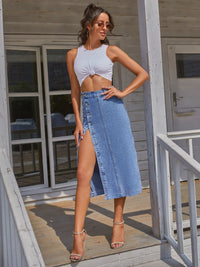 Riviera Buttoned Denim Midi Skirt