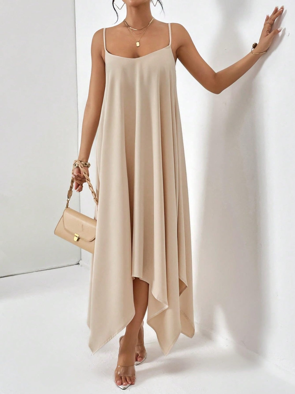 Flowing Cami Midi Dress with Scoop Neck