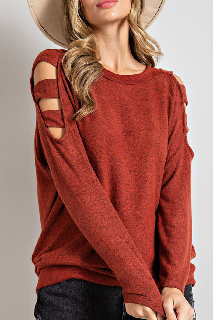 Rust Radiance Cutout Long Sleeve Top