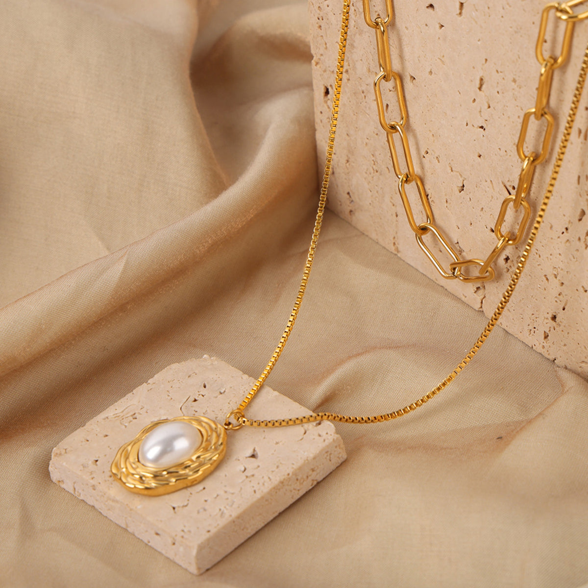 Golden Radiance Pearl Cascade Necklace