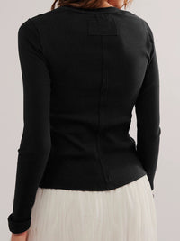 Classic Ribbed Button-Front Long Sleeve Top